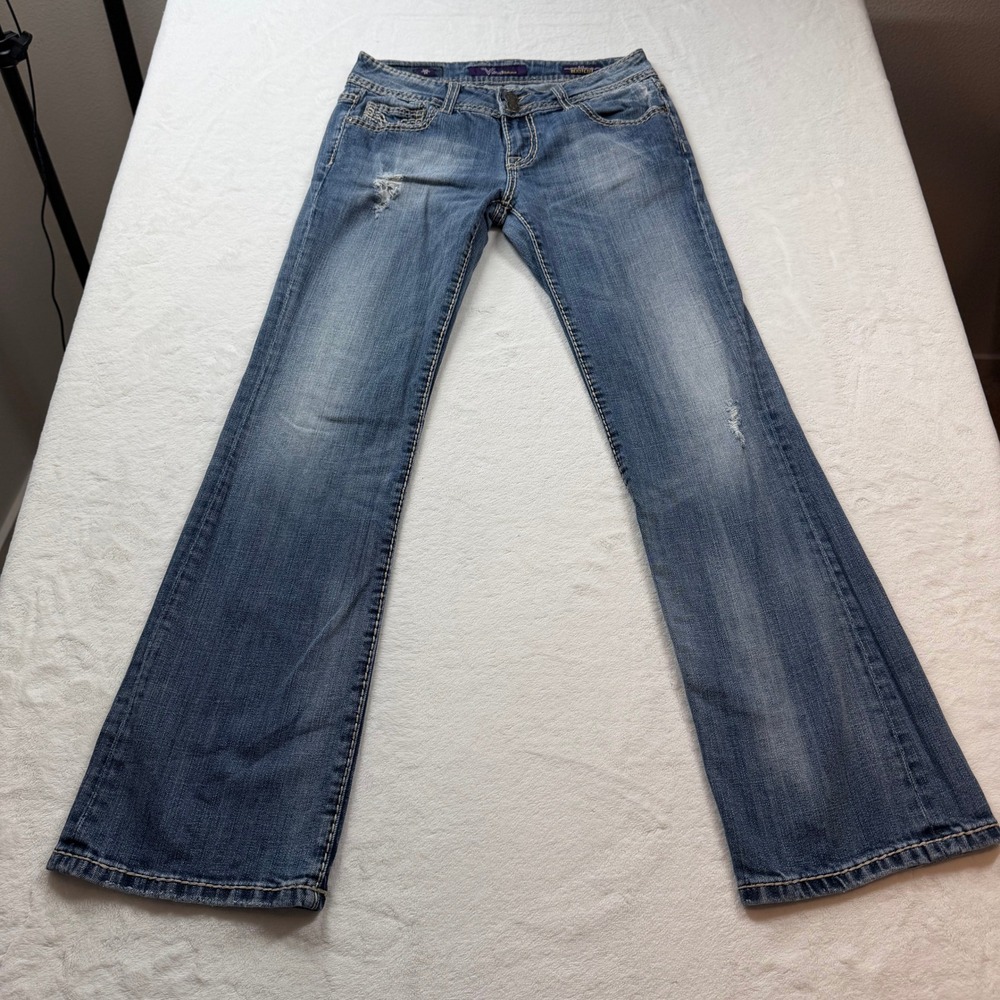 Vigoss Bootcut Jeans Womens 5/6 28 Blue Good Distressed Contrast Stitch Low Rise